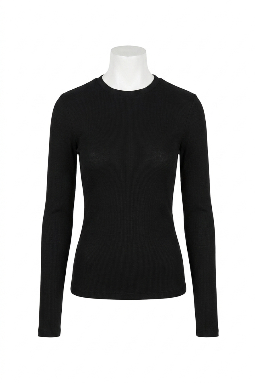 NEW MONROW supimafine rib long sleeve crew top in black